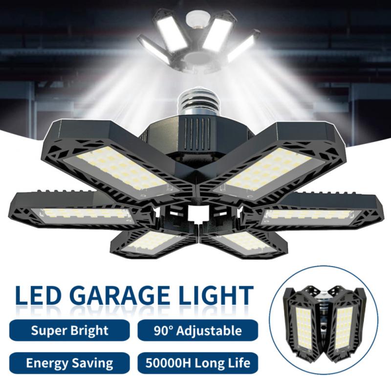LED Garage Light Deformable E27/E26 Base Ceiling Lamp 6 Panels Super Bright Lighting Bulb For Home Garage Workshop Canopy